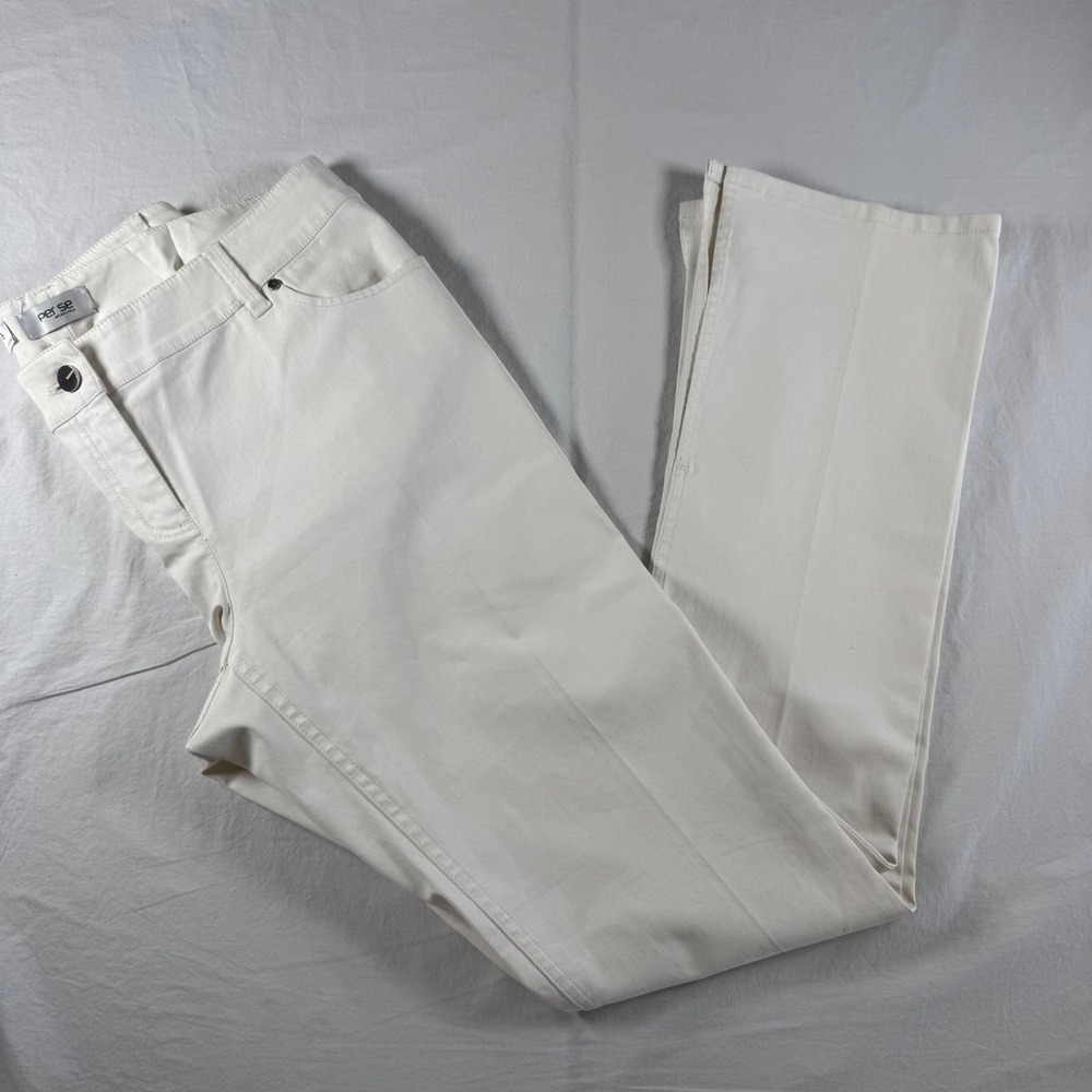 Per Se by Carlisle Women's Size 8 Ivory Bootcut Stretch Slit Hem Cotton Pants
